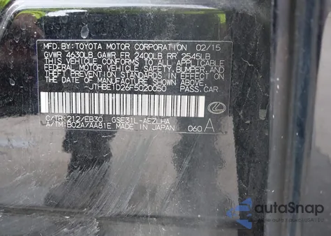 2015 Lexus Is 350 из США, поврежденный, VIN JTHBE1D26F5020050